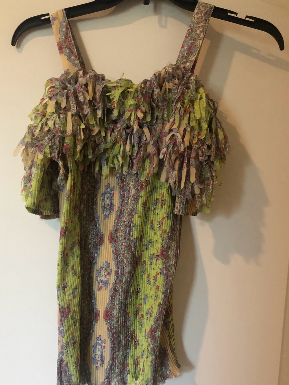 Source Unknown Lime Green Multicolor Fringe Ruffled Women's Top
